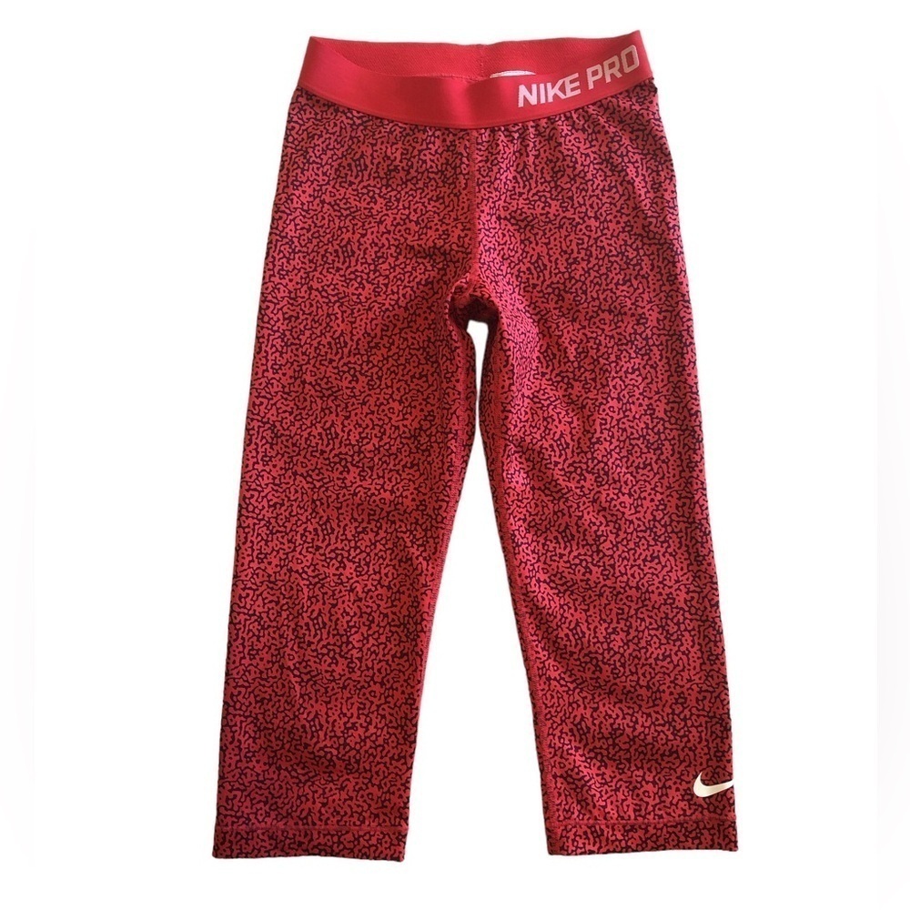 Nike Pro Women’s Dri-Fit Workout Leggings Size Small Red Black Print Cropped